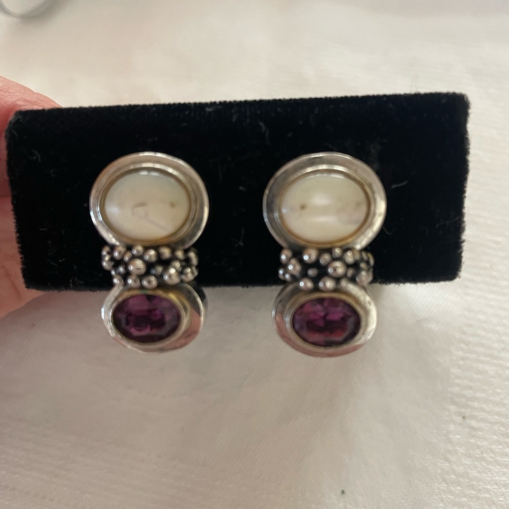 Purple and milky white stone earrings
